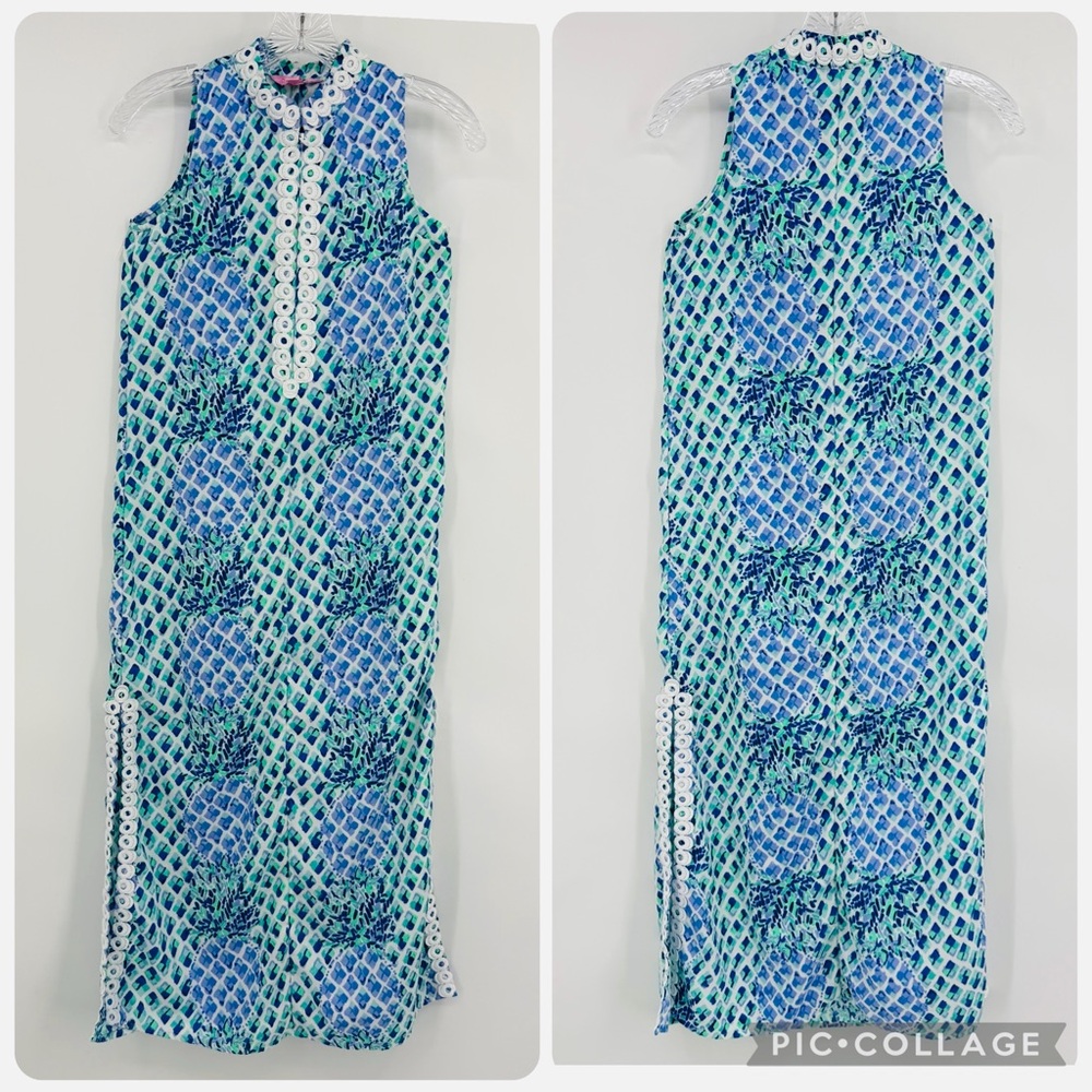 Lilly Pulitzer Mini Jane Maxi Dress Pineapple Blue Girl’s Size 12
